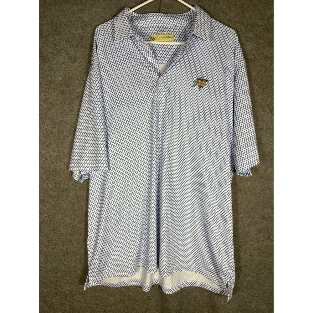 Donald Ross Sportswear Mens XL Blue Geometric Golf Polo Shirt Taconic 1896 Logo